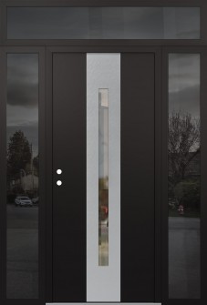 DIAMOND A2 64" X 96" BLACK/BLACK CLEAR GLASS PANEL STAINLESS STEEL RHI WITH 2 SIDELITES AND TRANSOM MIRRORED GLASS