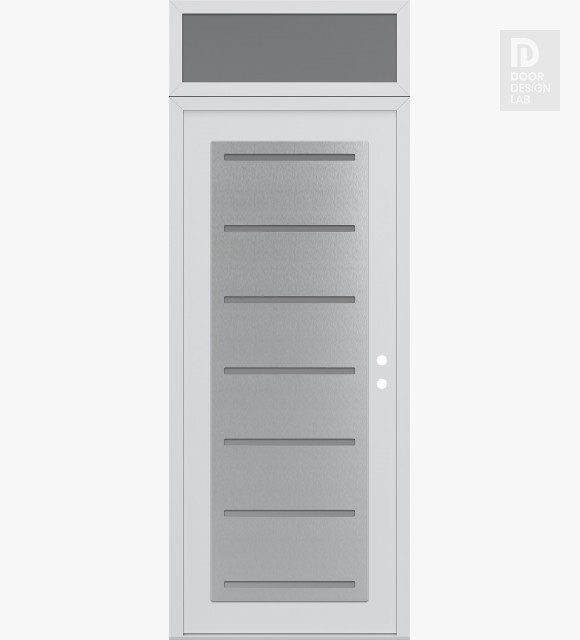Modern Steel Front Door Diamond C11 36" x 96" white/white frosted Glass Panel stainless steel LHI with Transom frosted Glass