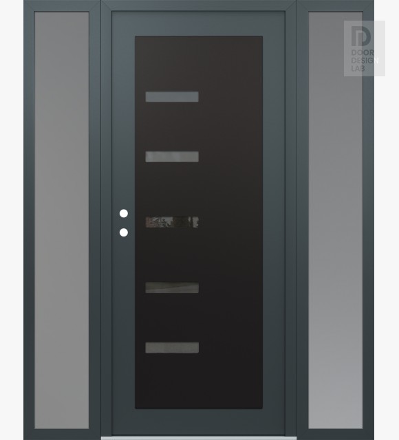 Modern Steel Front Door Diamond C8 64" x 80" anthracite/anthracite mirrored Glass Panel black RHI with 2 Sidelites frosted Glass