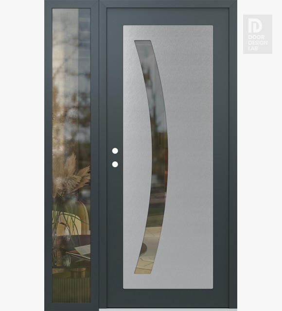 Modern Steel Front Door Diamond C4 48" x 80" anthracite/anthracite clear Glass Panel stainless steel RHI with Sidelite clear Glass