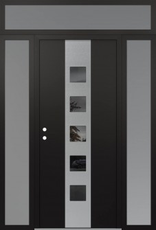 DIAMOND A13 68" X 96" BLACK/BLACK MIRRORED GLASS PANEL STAINLESS STEEL RHI WITH 2 SIDELITES AND TRANSOM FROSTED GLASS