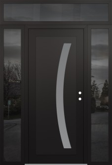 Diamond C4 64" x 96" black/white frosted Glass Panel black LHI with 2 Sidelites and Transom mirrored Glass