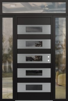 Diamond D5 68" x 96" black/black mirrored Glass Panel stainless steel LHI with 2 Sidelites and Transom clear Glass