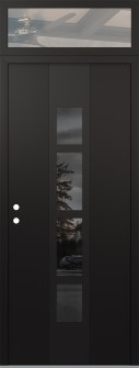 DIAMOND A10 36" X 96" BLACK/BLACK MIRRORED GLASS PANEL BLACK RHI WITH TRANSOM CLEAR GLASS