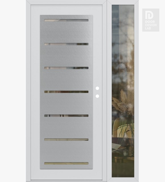 Modern Steel Front Door Diamond C11 52" x 80" white/white clear Glass Panel stainless steel LHI with Sidelite clear Glass