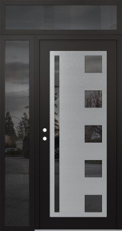 Diamond C3 50" x 96" black/black mirrored Glass Panel stainless steel RHI with Sidelite and Transom mirrored Glass