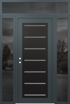 Diamond C11 64" x 96" anthracite/anthracite frosted Glass Panel black RHI with 2 Sidelites and Transom mirrored Glass