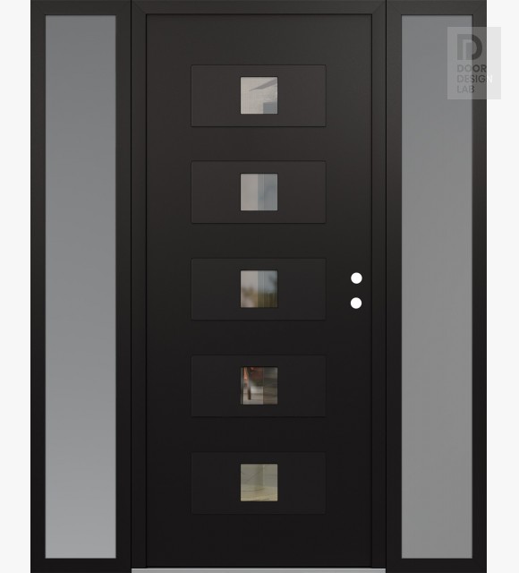 Modern Steel Front Door Diamond D8 60" x 80" black/black clear Glass Panel black LHI with 2 Sidelites frosted Glass