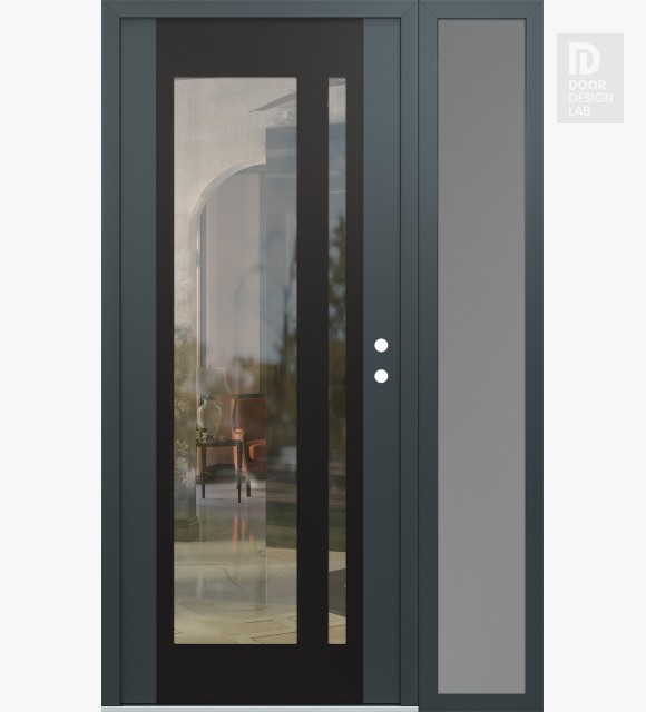 Modern Steel Front Door Diamond C15 50" x 80" anthracite/anthracite clear Glass Panel black LHI with Sidelite frosted Glass