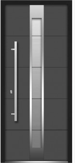 36 by 80 inch Gray Front Exterior Prehung Steel Door / Deux 1717 / Stainless Inserts Single Modern Painted Right-hand Inswing
