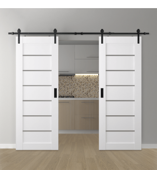 DOUBLE BARN DOOR ALBA BIANCO NOBLE 64" X 80" X 1 9/16" BLACK HARDWARE