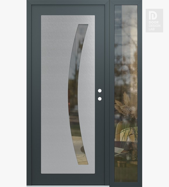 Modern Steel Front Door Diamond C4 48" x 80" anthracite/anthracite clear Glass Panel stainless steel LHI with Sidelite clear Glass