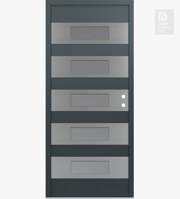 Modern Steel Front Door Diamond D5 36" x 80" anthracite/anthracite frosted Glass Panel stainless steel LHI