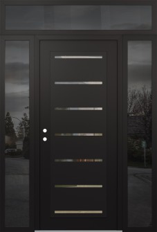 Diamond C11 64" x 96" black/black clear Glass Panel black RHI with 2 Sidelites and Transom mirrored Glass