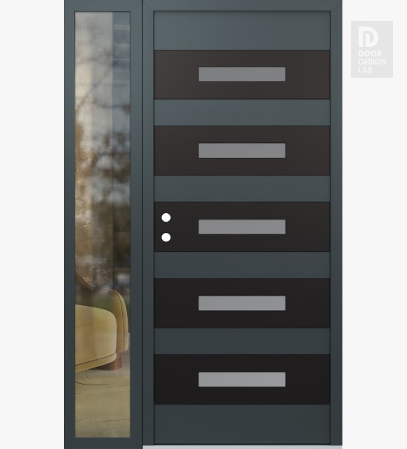 Modern Steel Front Door Diamond D9 52" x 80" anthracite/anthracite frosted Glass Panel black RHI with Sidelite clear Glass