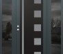 Modern Steel Front Door Diamond C3 68" x 80" anthracite/anthracite frosted Glass Panel black RHI with 2 Sidelites mirrored Glass