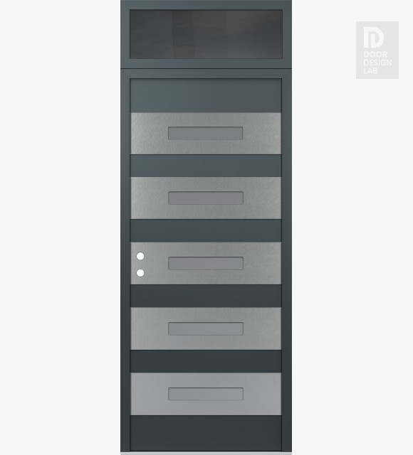 Modern Steel Front Door Diamond D9 36" x 96" anthracite/anthracite frosted Glass Panel stainless steel RHI with Transom mirrored Glass