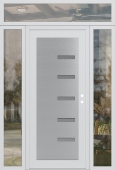 Diamond C8 68" x 96" white/white frosted Glass Panel stainless steel LHI with 2 Sidelites and Transom clear Glass