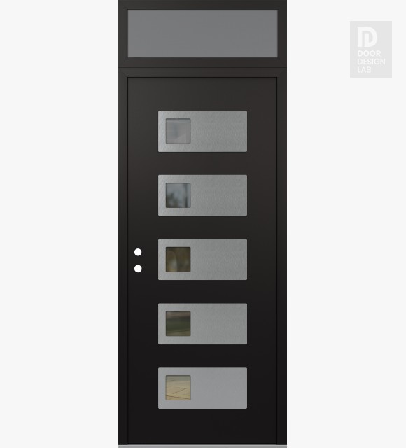 Modern Steel Front Door Diamond D2 36" x 96" black/black clear Glass Panel stainless steel RHI with Transom frosted Glass