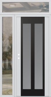 Diamond C14 48" x 96" white/white frosted Glass Panel black RHI with Sidelite and Transom clear Glass
