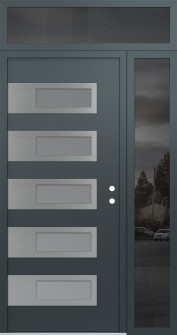 Diamond D3 48" x 96" anthracite/anthracite frosted Glass Panel stainless steel LHI with Sidelite and Transom mirrored Glass