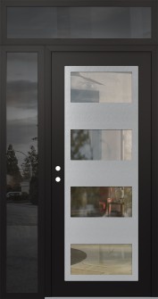 Diamond C2 52" x 96" black/black clear Glass Panel stainless steel RHI with Sidelite and Transom mirrored Glass