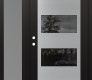 Modern Steel Front Door Diamond C2 50" x 80" black/black mirrored Glass Panel stainless steel RHI with Sidelite frosted Glass