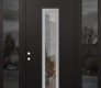 Modern Steel Front Door DIAMOND A11 60" X 96" BLACK/BLACK CLEAR GLASS PANEL STAINLESS STEEL RHI WITH 2 SIDELITES AND TRANSOM MIRRORED GLASS