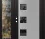 Modern Steel Front Door Diamond C5 52" x 80" black/black mirrored Glass Panel stainless steel RHI with Sidelite clear Glass
