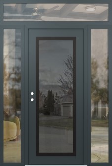 Diamond C1 68" x 96" anthracite/anthracite mirrored Glass Panel black RHI with 2 Sidelites and Transom clear Glass