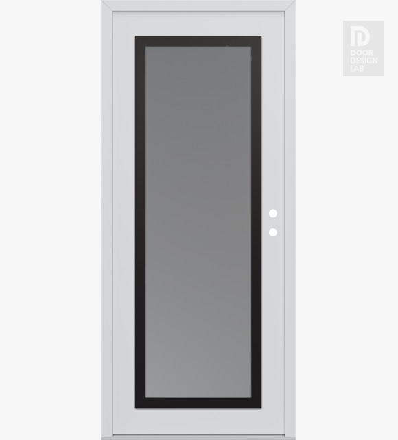 Modern Steel Front Door Diamond C1 36" x 80" white/white frosted Glass Panel black LHI