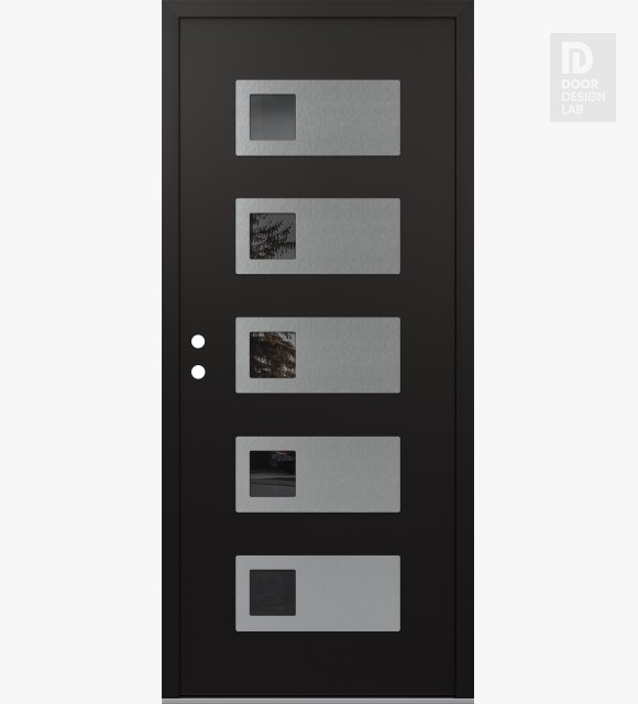 Modern Steel Front Door Diamond D2 36" x 80" black/black mirrored Glass Panel stainless steel RHI