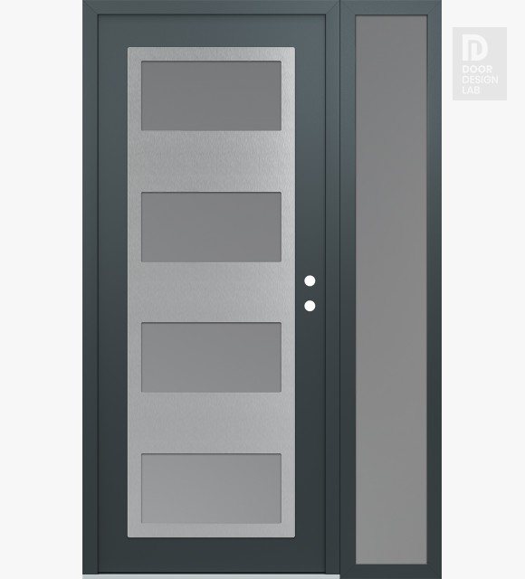 Modern Steel Front Door Diamond C2 48" x 80" anthracite/anthracite frosted Glass Panel stainless steel LHI with Sidelite frosted Glass