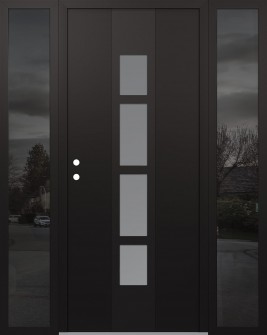 DIAMOND A10 64" X 80" BLACK/WHITE FROSTED GLASS PANEL BLACK RHI WITH 2 SIDELITES MIRRORED GLASS