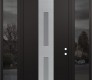 Modern Steel Front Door DIAMOND A6 68" X 96" BLACK/WHITE FROSTED GLASS PANEL STAINLESS STEEL LHI WITH 2 SIDELITES AND TRANSOM MIRRORED GLASS