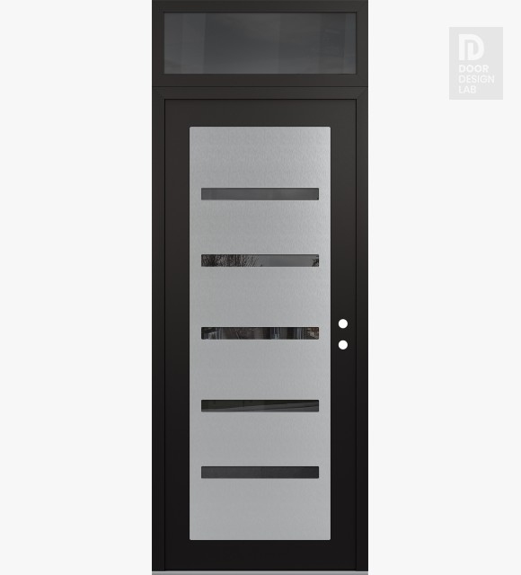 Modern Steel Front Door Diamond C7 36" x 96" black/black mirrored Glass Panel stainless steel LHI with Transom mirrored Glass