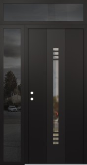 DIAMOND A5 48" X 96" BLACK/BLACK CLEAR GLASS PANEL BLACK RHI WITH SIDELITE AND TRANSOM MIRRORED GLASS