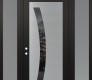 Modern Steel Front Door Diamond C4 68" x 96" black/black mirrored Glass Panel stainless steel RHI with 2 Sidelites and Transom frosted Glass