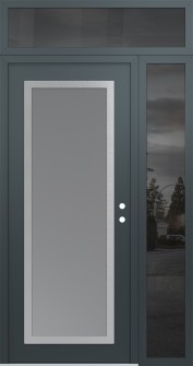 Diamond C1 52" x 96" anthracite/anthracite frosted Glass Panel stainless steel LHI with Sidelite and Transom mirrored Glass