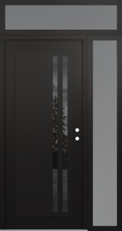 Diamond C6 48" x 96" black/black mirrored Glass Panel black LHI with Sidelite and Transom frosted Glass