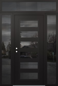 Diamond C9 64" x 96" black/black mirrored Glass Panel black RHI with 2 Sidelites and Transom mirrored Glass