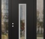 Modern Steel Front Door DIAMOND A11 60" X 96" BLACK/BLACK CLEAR GLASS PANEL STAINLESS STEEL RHI WITH 2 SIDELITES AND TRANSOM CLEAR GLASS
