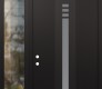 Modern Steel Front Door DIAMOND A5 48" X 96" BLACK/WHITE FROSTED GLASS PANEL BLACK RHI WITH SIDELITE AND TRANSOM CLEAR GLASS