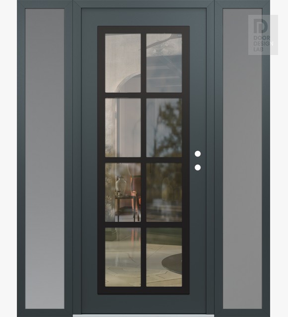 Modern Steel Front Door Diamond C16 64" x 80" anthracite/anthracite clear Glass Panel black LHI with 2 Sidelites frosted Glass