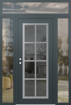Diamond C16 60" x 96" anthracite/anthracite mirrored Glass Panel stainless steel RHI with 2 Sidelites and Transom clear Glass