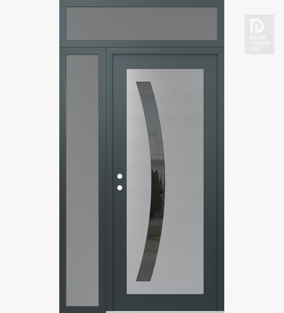 Modern Steel Front Door Diamond C4 48" x 96" anthracite/anthracite mirrored Glass Panel stainless steel RHI with Sidelite and Transom frosted Glass