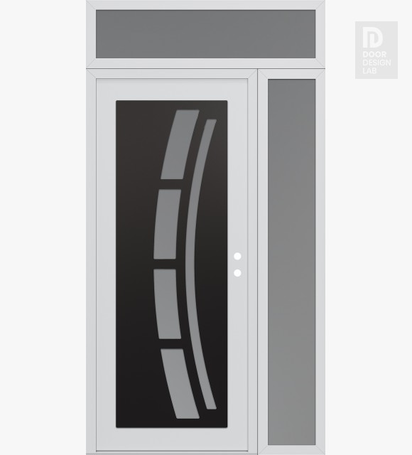 Modern Steel Front Door Diamond C12 48" x 96" white/white frosted Glass Panel black LHI with Sidelite and Transom frosted Glass