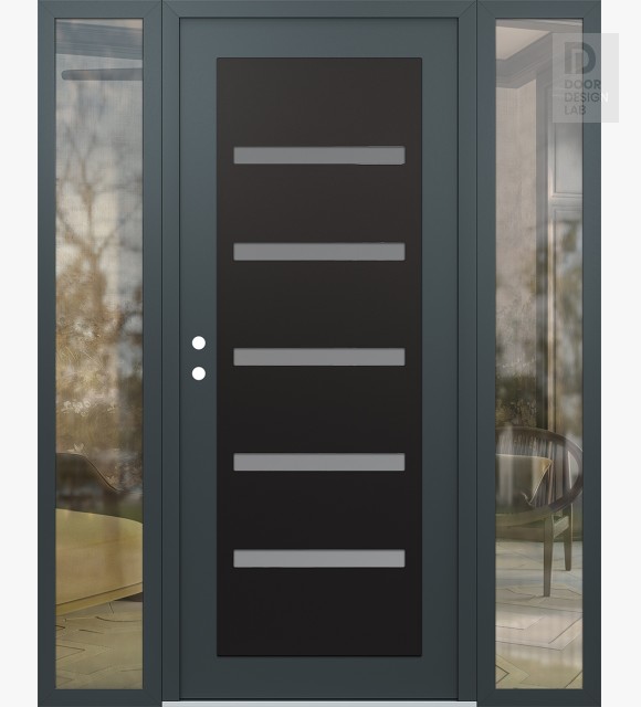 Modern Steel Front Door Diamond C7 68" x 80" anthracite/anthracite frosted Glass Panel black RHI with 2 Sidelites clear Glass