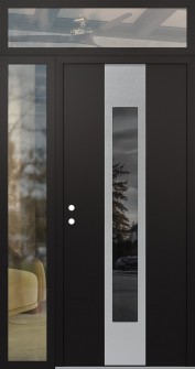 DIAMOND A1 50" X 96" BLACK/BLACK MIRRORED GLASS PANEL STAINLESS STEEL RHI WITH SIDELITE AND TRANSOM CLEAR GLASS