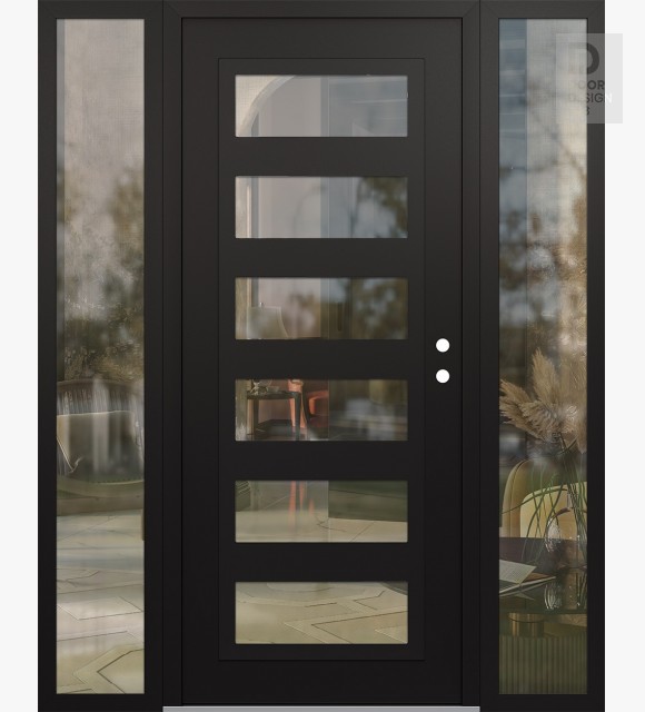 Modern Steel Front Door Diamond C9 68" x 80" black/black clear Glass Panel black LHI with 2 Sidelites clear Glass
